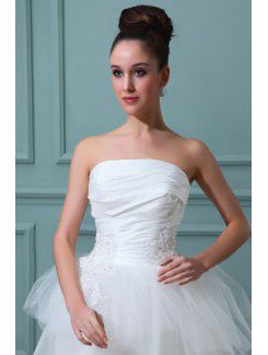 Taffeta Strapless Asymmetrical Ball Gown Wedding Dress with Embroidered