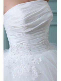 Taffeta Strapless Asymmetrical Ball Gown Wedding Dress with Embroidered