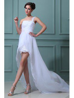 Koronki i satyny jedną ramię asymetryczne-line suknia ślubna