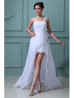 Tulle and Satin One-Shoulder Asymmetrical A-line Wedding Dress