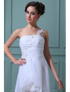 Tulle and Satin One-Shoulder Asymmetrical A-line Wedding Dress