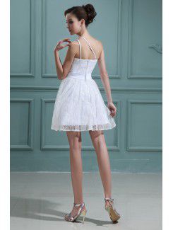 Lace and Satin One-Shoulder Short A-line Wedding Dress with Embroidered