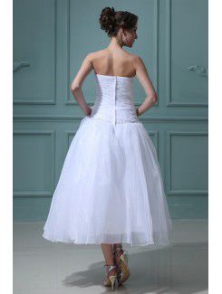 Tulle and Satin Sweetheart Tea-Length Ball Gown Wedding Dress