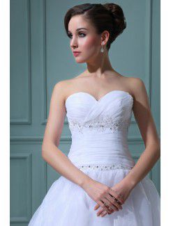 Tulle and Satin Sweetheart Tea-Length Ball Gown Wedding Dress