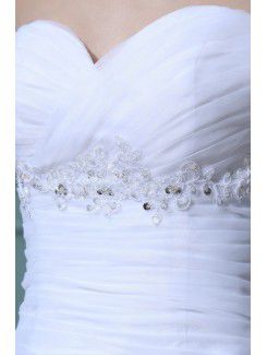 Tulle and Satin Sweetheart Tea-Length Ball Gown Wedding Dress