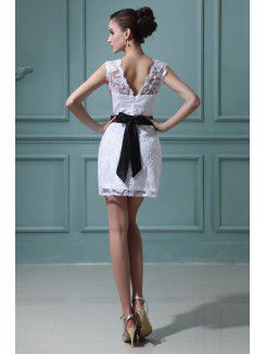 Lace Bateau Short Sheath Wedding Dress with Flowers