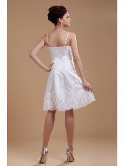 Satin and Lace Spaghetti Straps Knee-length A-line Wedding Dress with Embroidered