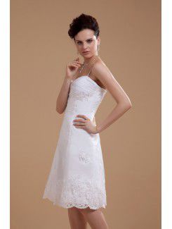 Satin and Lace Spaghetti Straps Knee-length A-line Wedding Dress with Embroidered