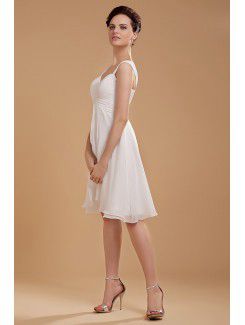 Chiffon Straps Knee-length A-line Wedding Dress with Ruffle