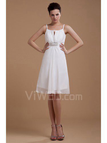 Chiffon Spaghetti Straps Knee-length A-line Wedding Dress with Sequins