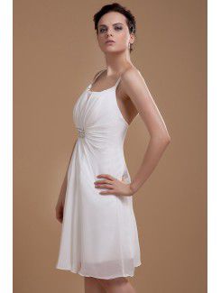 Chiffon Spaghetti Straps Knee-length A-line Wedding Dress with Sequins