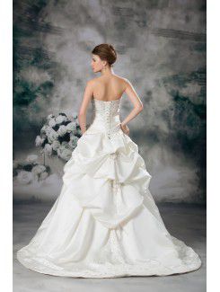 Satin Strapless Sweep Train A-line Embroidered Wedding Dress