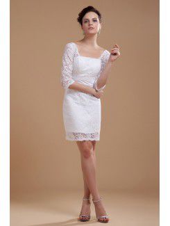 Lace Square Short A-line Wedding Dress with Half-Sleeves