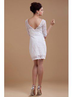 Lace Square Short A-line Wedding Dress with Half-Sleeves