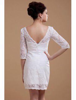 Lace Square Short A-line Wedding Dress with Half-Sleeves