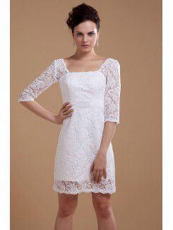 Lace Square Short A-line Wedding Dress with Half-Sleeves