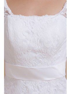 Lace Square Short A-line Wedding Dress with Half-Sleeves