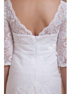 Lace Square Short A-line Wedding Dress with Half-Sleeves