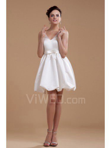 Satin V-Neckline Short A-line Wedding Dress with Beading and Sequins