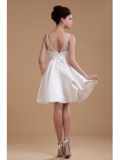 Satin V-Neckline Short A-line Wedding Dress with Beading and Sequins