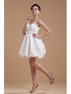 Satin V-Neckline Short A-line Wedding Dress with Beading and Sequins