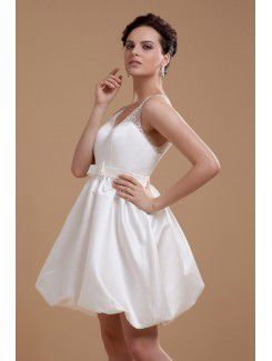 Satin V-Neckline Short A-line Wedding Dress with Beading and Sequins