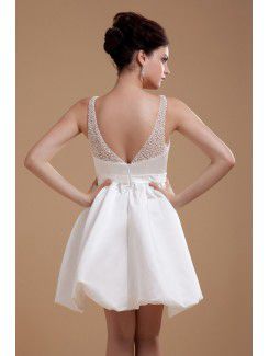 Satin V-Neckline Short A-line Wedding Dress with Beading and Sequins