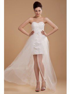 Satin and Tulle Sweetheart Short Sheath Wedding Dress