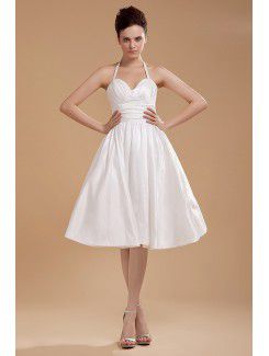 Raso e tulle capestro al ginocchio a-line abito da sposa con volant