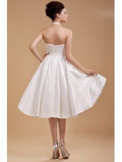 Satin and Tulle Halter Knee-length A-line Wedding Dress with Ruffle