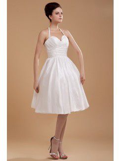 Satin and Tulle Halter Knee-length A-line Wedding Dress with Ruffle