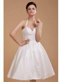 Satin and Tulle Halter Knee-length A-line Wedding Dress with Ruffle