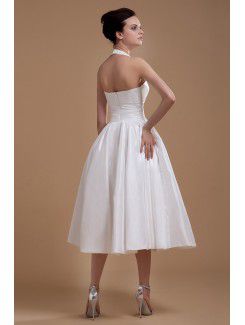 Satin Halter Tea-Length A-line Wedding Dress with Bow