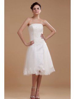 Senza spalline al ginocchio a-line abito da sposa in raso e organza