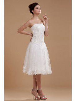 Satin and Organza Strapless Knee-length A-line Wedding Dress