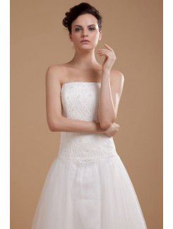 Satin and Organza Strapless Knee-length A-line Wedding Dress