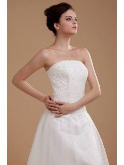 Satin and Organza Strapless Knee-length A-line Wedding Dress