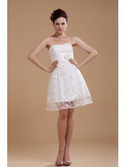 Satin Scoop Knee-Length A-line Wedding Dress with Embroidered