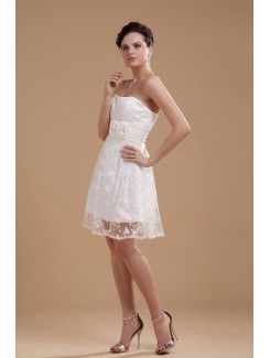 Satin Scoop Knee-Length A-line Wedding Dress with Embroidered