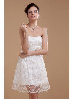 Satin Scoop Knee-Length A-line Wedding Dress with Embroidered