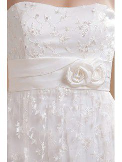 Satin Scoop Knee-Length A-line Wedding Dress with Embroidered