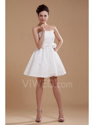 Satin Strapless Short A-line Wedding Dress with Embroidered