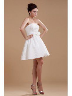 Satin Strapless Short A-line Wedding Dress with Embroidered