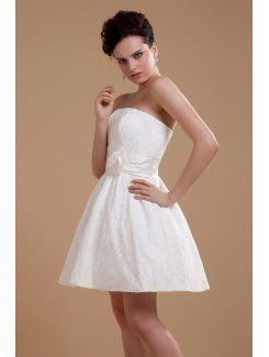 Satin Strapless Short A-line Wedding Dress with Embroidered