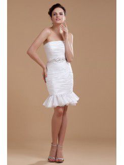 Taffeta Strapless Short Sheath Wedding Dress with Ruffle