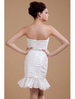 Taffeta Strapless Short Sheath Wedding Dress with Ruffle