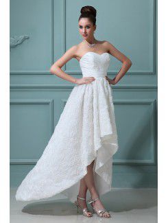 Satin Sweetheart Asymmetrical A-line Wedding Dress with Flowers