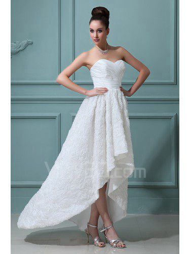 Satin Sweetheart Asymmetrical A-line Wedding Dress with Flowers