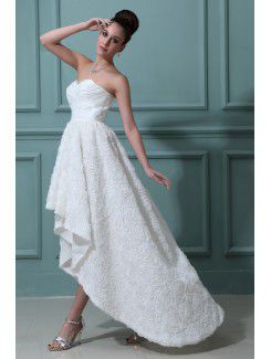 Satin Sweetheart Asymmetrical A-line Wedding Dress with Flowers