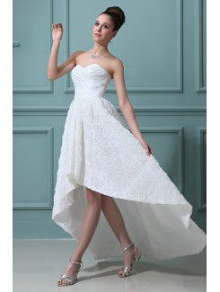 Satin Sweetheart Asymmetrical A-line Wedding Dress with Flowers